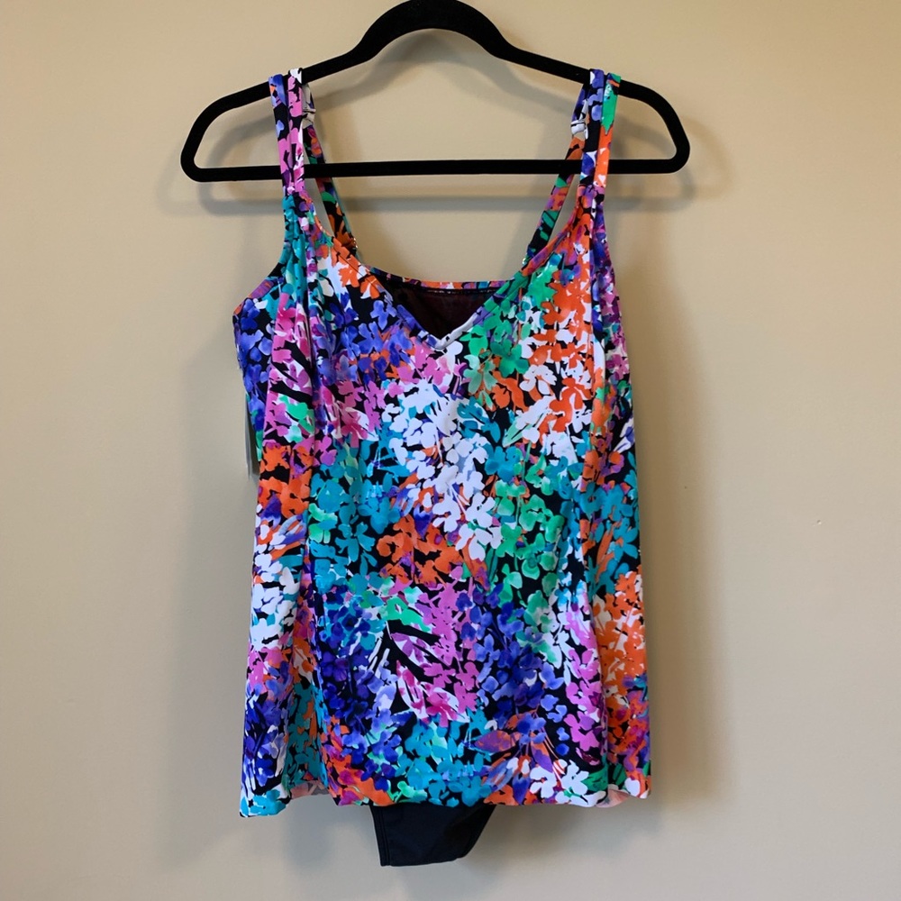 Swim Solutions Floral Tummy-Control Swimsuit - Picture 2 of 5